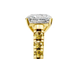 Yellow gold Radiant Cut Diamond Cathedral Solitaire Ring with Round with Yellow Sapphire side stone Pavé Band_41
