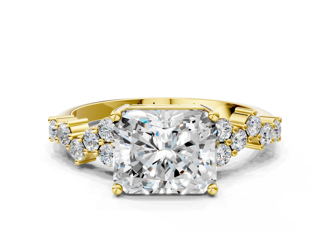 Yellow gold Radiant Cut Diamond Cluster Pavé Band with Four-Prong Setting_3