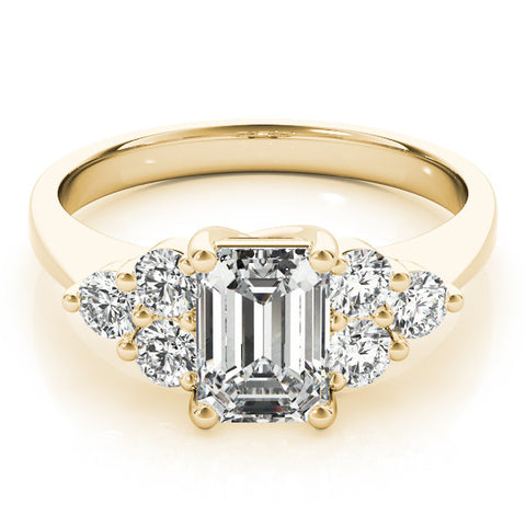 Yellow gold Radiant Cut Diamond Cluster Ring with Round Accent Stones and Prong Setting on a Classic Band 2