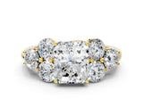 Yellow gold Radiant Cut Diamond Cluster Ring with Round Accent Stones and Prong Setting on a Classic Band_61