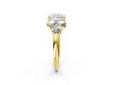 Yellow gold Radiant Cut Diamond Cluster Ring with Round Accent Stones and Prong Setting on a Classic Band_63