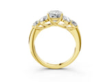 Yellow gold Radiant Cut Diamond Cluster Ring with Round Accent Stones and Prong Setting on a Classic Band_64