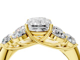 Yellow gold Radiant Cut Diamond Cluster Ring with Round Accent Stones and Prong Setting on a Classic Band_65