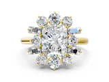 Yellow gold Radiant Cut Diamond Cluster Ring with Round and Baguette Stones, Split Shank Band, Prong Setting_15