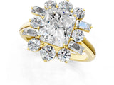 Yellow gold Radiant Cut Diamond Cluster Ring with Round and Baguette Stones, Split Shank Band, Prong Setting_16