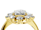 Yellow gold Radiant Cut Diamond Cluster Ring with Round and Baguette Stones, Split Shank Band, Prong Setting_19