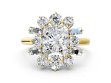 Yellow gold Radiant Cut Diamond Cluster Ring with Round and Baguette Stones, Split Shank Band, Prong Setting_3
