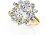 Yellow gold Radiant Cut Diamond Cluster Ring with Round and Baguette Stones, Split Shank Band, Prong Setting_4