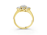 Yellow gold Radiant Cut Diamond Cluster Ring with Round and Baguette Stones, Split Shank Band, Prong Setting_6