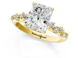 Yellow gold Radiant Cut Diamond Cluster Side Stone Solitaire Ring with Prong Setting_61