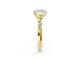 Yellow gold Radiant Cut Diamond Cluster Side Stone Solitaire Ring with Prong Setting_62