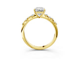 Yellow gold Radiant Cut Diamond Cluster Side Stone Solitaire Ring with Prong Setting_63