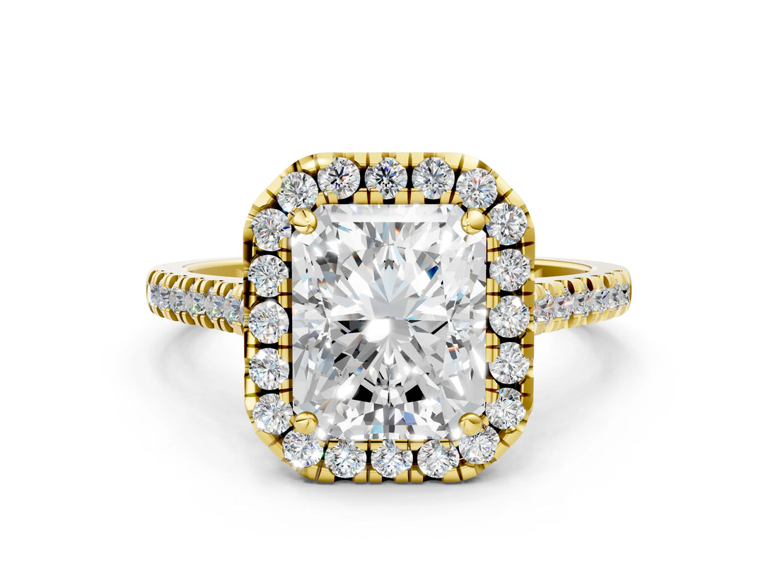 Yellow gold Radiant Cut Diamond Cushion Halo Ring with Pavé Band_3
