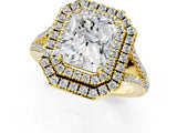 Yellow gold Radiant Cut Diamond Double Halo Ring with Pavé Band and Prong Setting_95