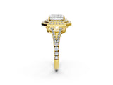 Yellow gold Radiant Cut Diamond Double Halo Ring with Pavé Band and Prong Setting_96
