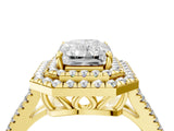 Yellow gold Radiant Cut Diamond Double Halo Ring with Pavé Band and Prong Setting_98
