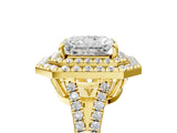 Yellow gold Radiant Cut Diamond Double Halo Ring with Pavé Band and Prong Setting_99