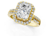 Yellow gold Radiant Cut Diamond Double Halo Ring with Split Shank and Four-Prong Setting_4