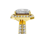 Yellow gold Radiant Cut Diamond Double Halo Ring with Split Shank and Four-Prong Setting_8