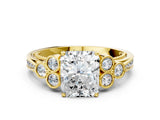 Yellow gold Radiant Cut Diamond Engagement Ring with Bezel Set Round Side Stones and Prong Setting_58