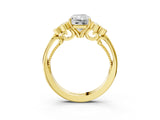 Yellow gold Radiant Cut Diamond Engagement Ring with Bezel Set Round Side Stones and Prong Setting_61