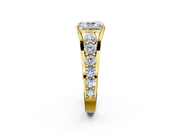 Yellow gold Radiant Cut Diamond Engagement Ring with Pavé Band and Four-Prong Setting