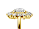 Yellow gold Radiant Cut Diamond Floral Double Halo Engagement Ring with Prong Setting_46