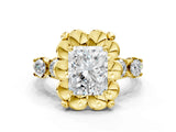 Yellow gold Radiant Cut Diamond Floral Halo Engagement Ring with Shared Prong Setting 2