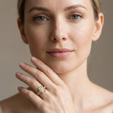 Yellow gold Radiant Cut Diamond Floral Halo Engagement Ring with Shared Prong Setting_13