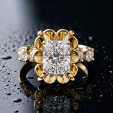 Yellow gold Radiant Cut Diamond Floral Halo Engagement Ring with Shared Prong Setting_15
