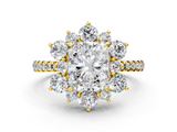 Yellow gold Radiant Cut Diamond Floral Halo Pave Band with Prong Setting_37