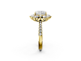 Yellow gold Radiant Cut Diamond Floral Halo Pave Band with Prong Setting_39