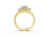 Yellow gold Radiant Cut Diamond Floral Halo Pave Band with Prong Setting_40
