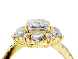 Yellow gold Radiant Cut Diamond Floral Halo Pave Band with Prong Setting_41