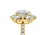 Yellow gold Radiant Cut Diamond Floral Halo Pave Band with Prong Setting_42