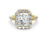 Yellow gold Radiant Cut Diamond Floral Halo Ring with Pavé Band and Prong Setting_3