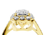 Yellow gold Radiant Cut Diamond Floral Halo Ring with Pavé Band and Prong Setting_7