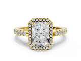 Yellow gold Radiant Cut Diamond Halo Engagement Ring with Pavé Band and Prong Setting_27