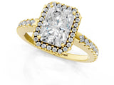 Yellow gold Radiant Cut Diamond Halo Engagement Ring with Pavé Band and Prong Setting_28
