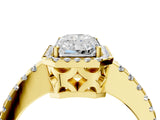 Yellow gold Radiant Cut Diamond Halo Engagement Ring with Pavé Band and Prong Setting_31