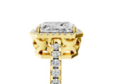 Yellow gold Radiant Cut Diamond Halo Engagement Ring with Pavé Band and Prong Setting_32