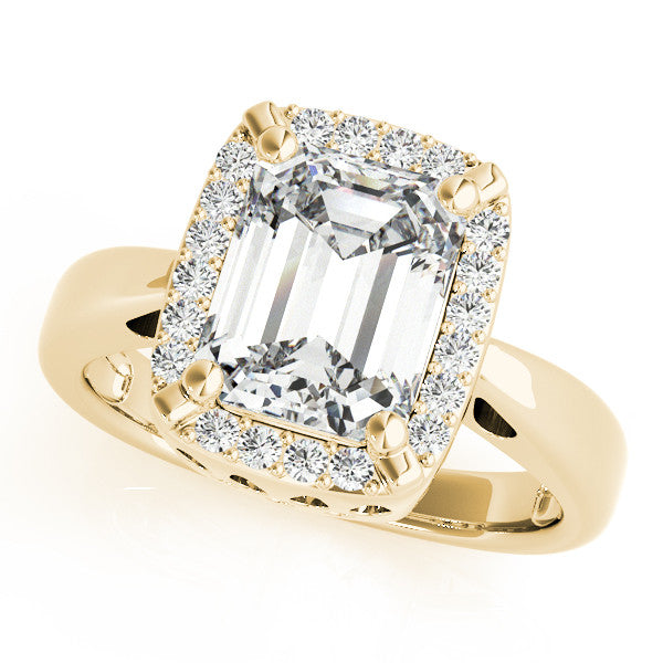 Yellow gold Radiant Cut Diamond Halo Engagement Ring with Split Shank and Four-Prong Setting 1