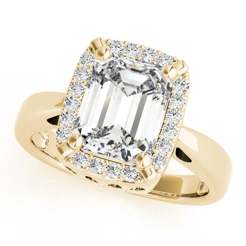 Yellow gold Radiant Cut Diamond Halo Engagement Ring with Split Shank and Four-Prong Setting 1