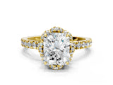 Yellow gold Radiant Cut Diamond Halo Pave Band with Four-Prong Setting_4