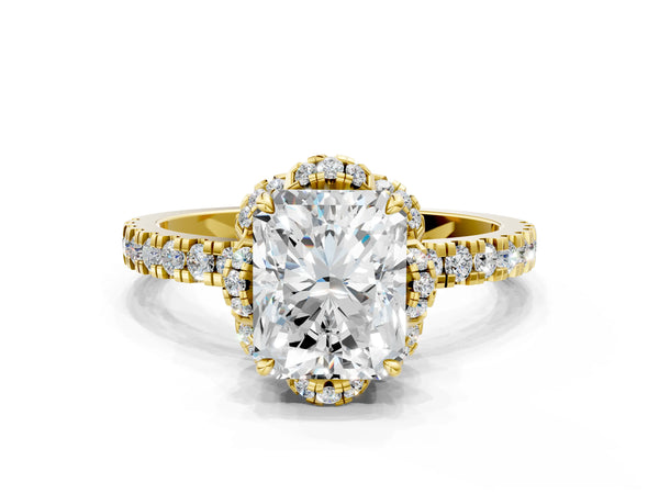 Yellow Gold Radiant Cut Four Petal Floral Halo Engagement Ring Setting