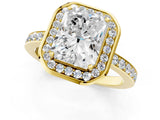 Yellow gold Radiant Cut Diamond Halo Ring with Bezel Frame and Pavé Band_4