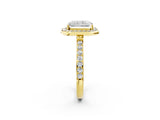 Yellow gold Radiant Cut Diamond Halo Ring with Bezel Frame and Pavé Band_5