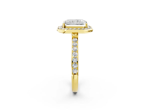 Yellow Gold Radiant Cut Pave Bezel-Rim Halo Engagement Ring Setting