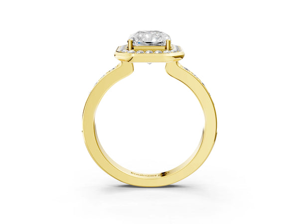 Yellow Gold Radiant Cut Pave Bezel-Rim Halo Engagement Ring Setting