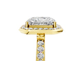 Yellow gold Radiant Cut Diamond Halo Ring with Bezel Frame and Pavé Band_8